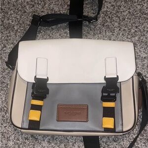 Coach Men’s Colorblock Messenger Bag in White, Gray & Yellow Accents